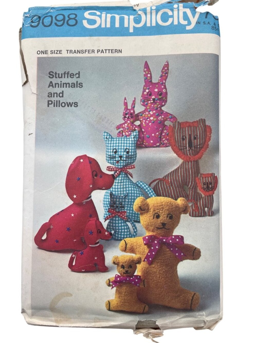 Vintage Simplicity 9098 Transfer Sewing Pattern Stuffed Animals & Pillows CUT